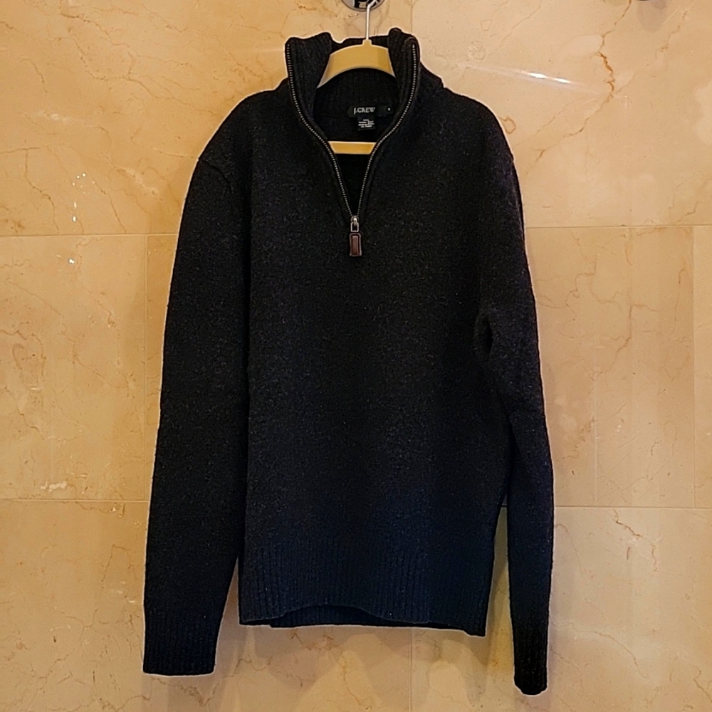 MEN'S J. CREW GREY LAMBS WOOL SWEATER 1/4 Zip